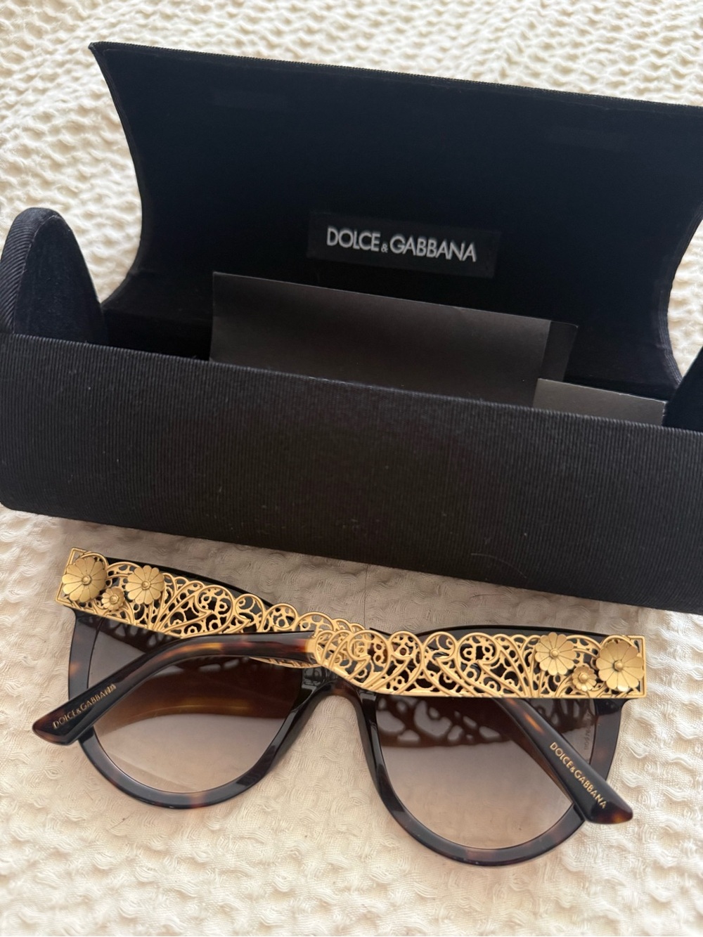 Dolce & Gabbana Gold Filigree Brown Tortoiseshell Women's Sunglasses